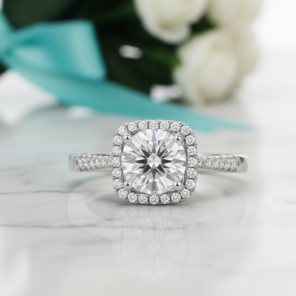 14k White Gold Round Diamond Engagement Ring-Evani Jewelry