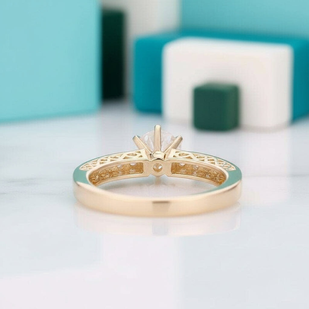 14k Yellow Gold 1.0 Ct Filigree Style Engagement Ring-Evani Jewelry
