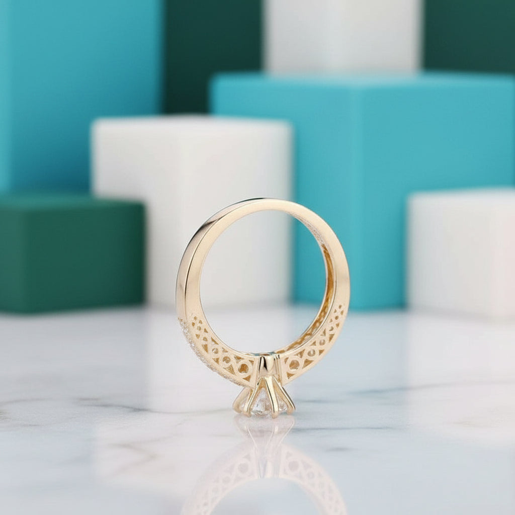 14k Yellow Gold 1.0 Ct Filigree Style Engagement Ring-Evani Jewelry