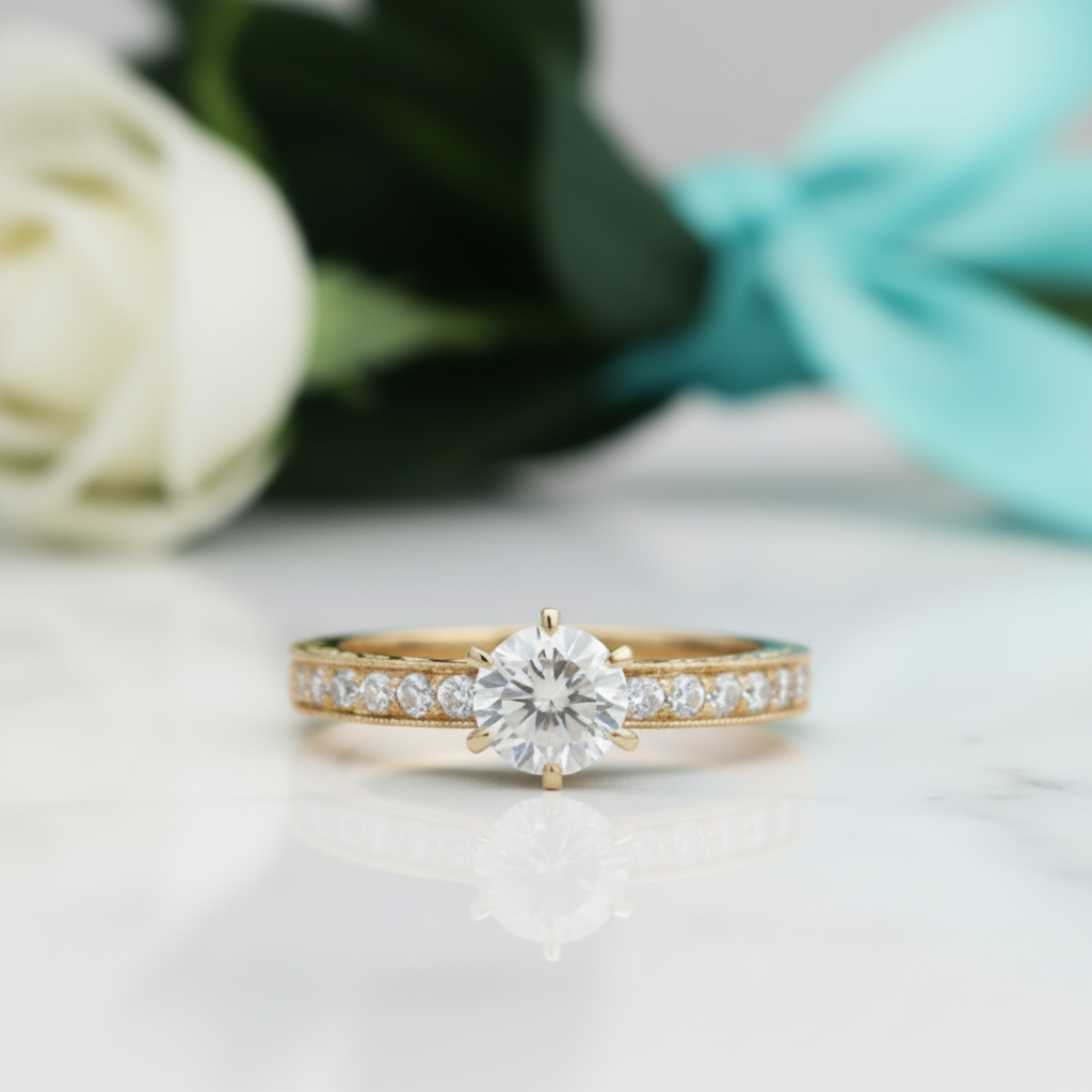 14k Yellow Gold 1.0 Ct Filigree Style Engagement Ring-Evani Jewelry