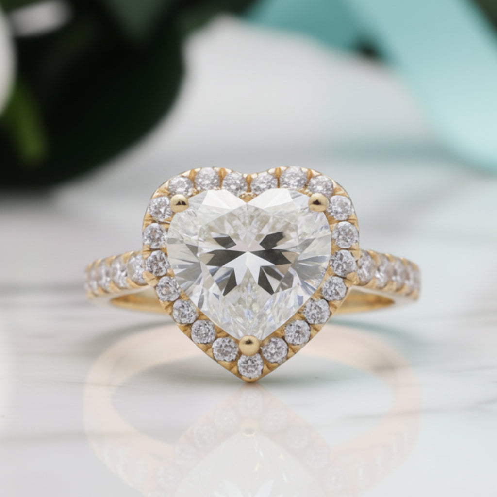 14K Yellow Gold 4.0 Ct Heart Cut Diamond Halo Engagement Ring-Evani Jewelry