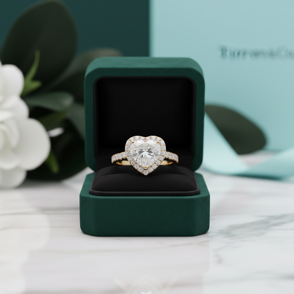 14K Yellow Gold 4.0 Ct Heart Cut Diamond Option Halo Engagement Ring - Evani Naomi Jewelry