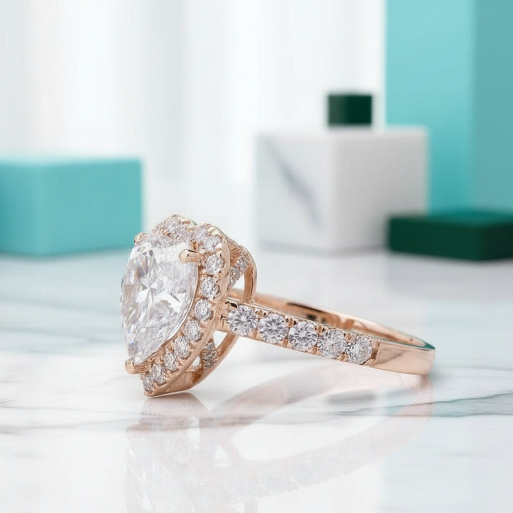14K Yellow Gold 4.0 Ct Heart Cut Diamond Halo Engagement Ring-Evani Jewelry