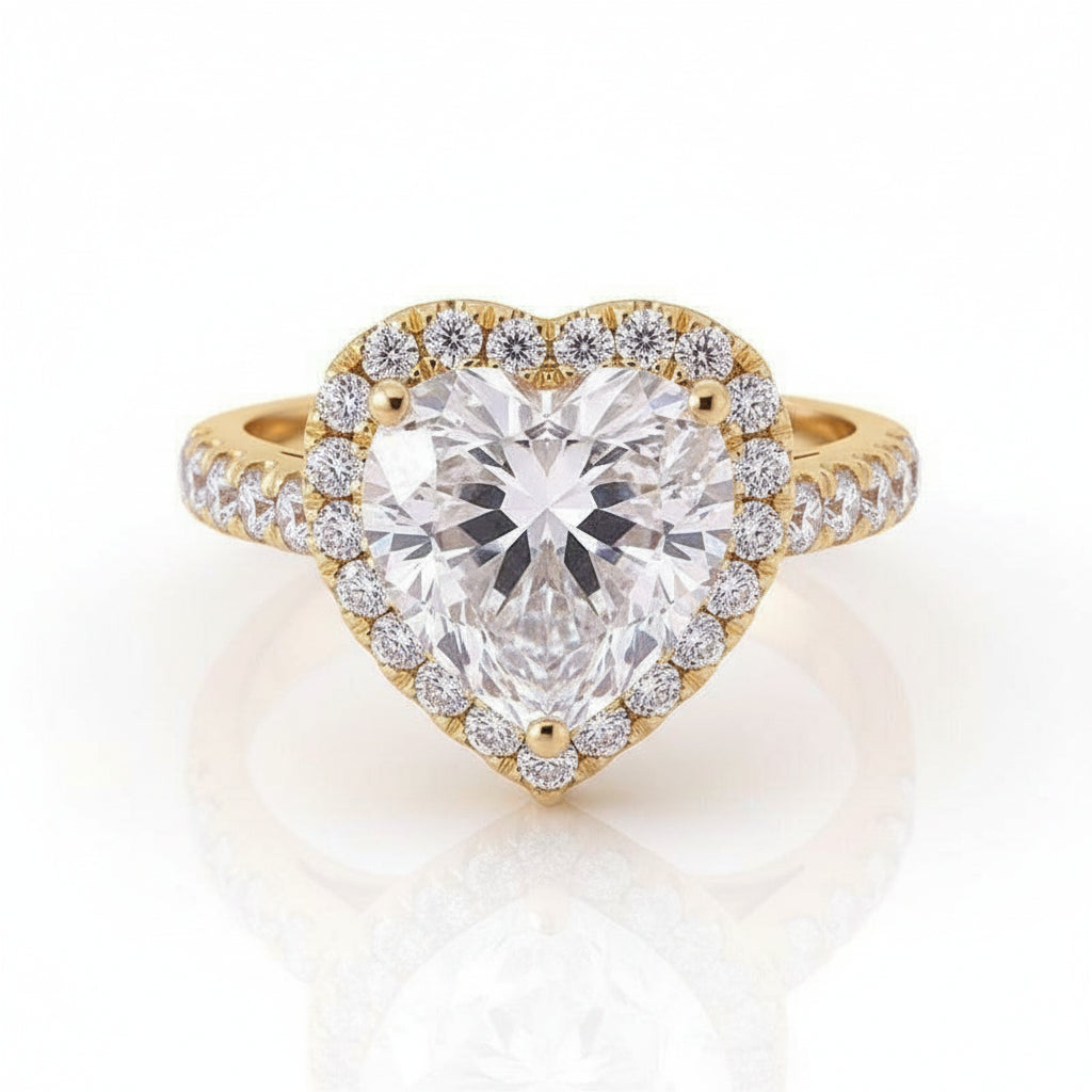 14K Yellow Gold 4.0 Ct Heart Cut Diamond Halo Engagement Ring-Evani Jewelry
