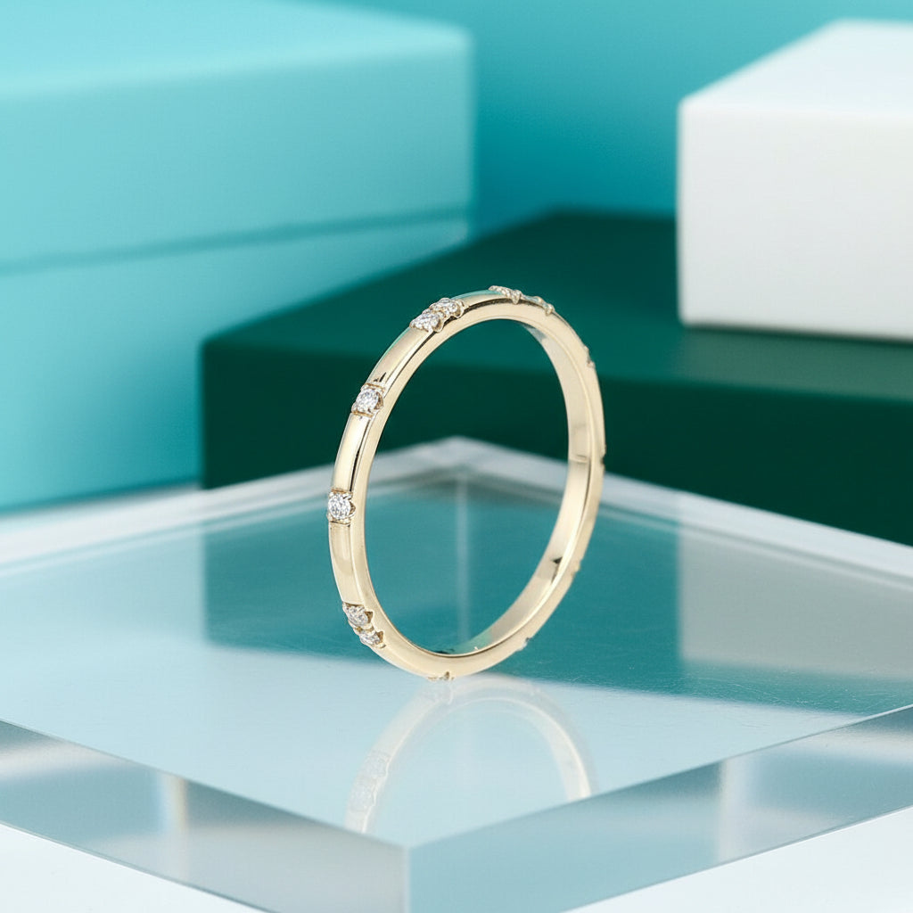 14k Yellow Gold Diamond Stackable Classic Wedding Band-Evani Jewelry