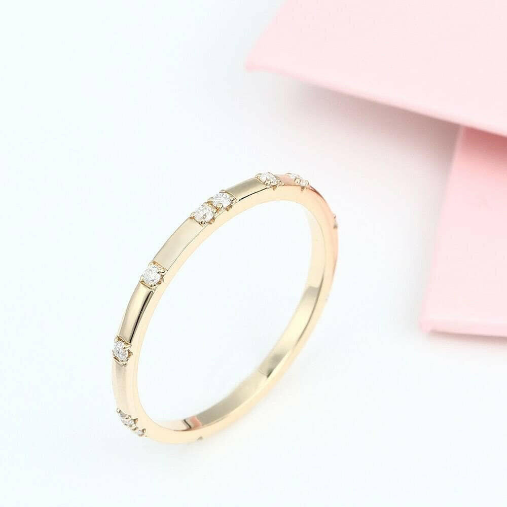 14k Yellow Gold Diamond Stackable Classic Wedding Band-Evani Naomi Jewelry