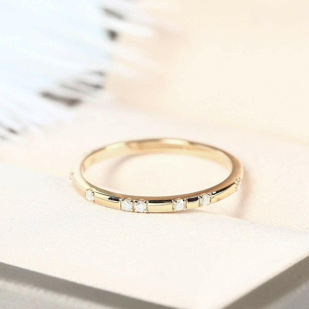 14k Yellow Gold Diamond Stackable Classic Wedding Band-Evani Naomi Jewelry