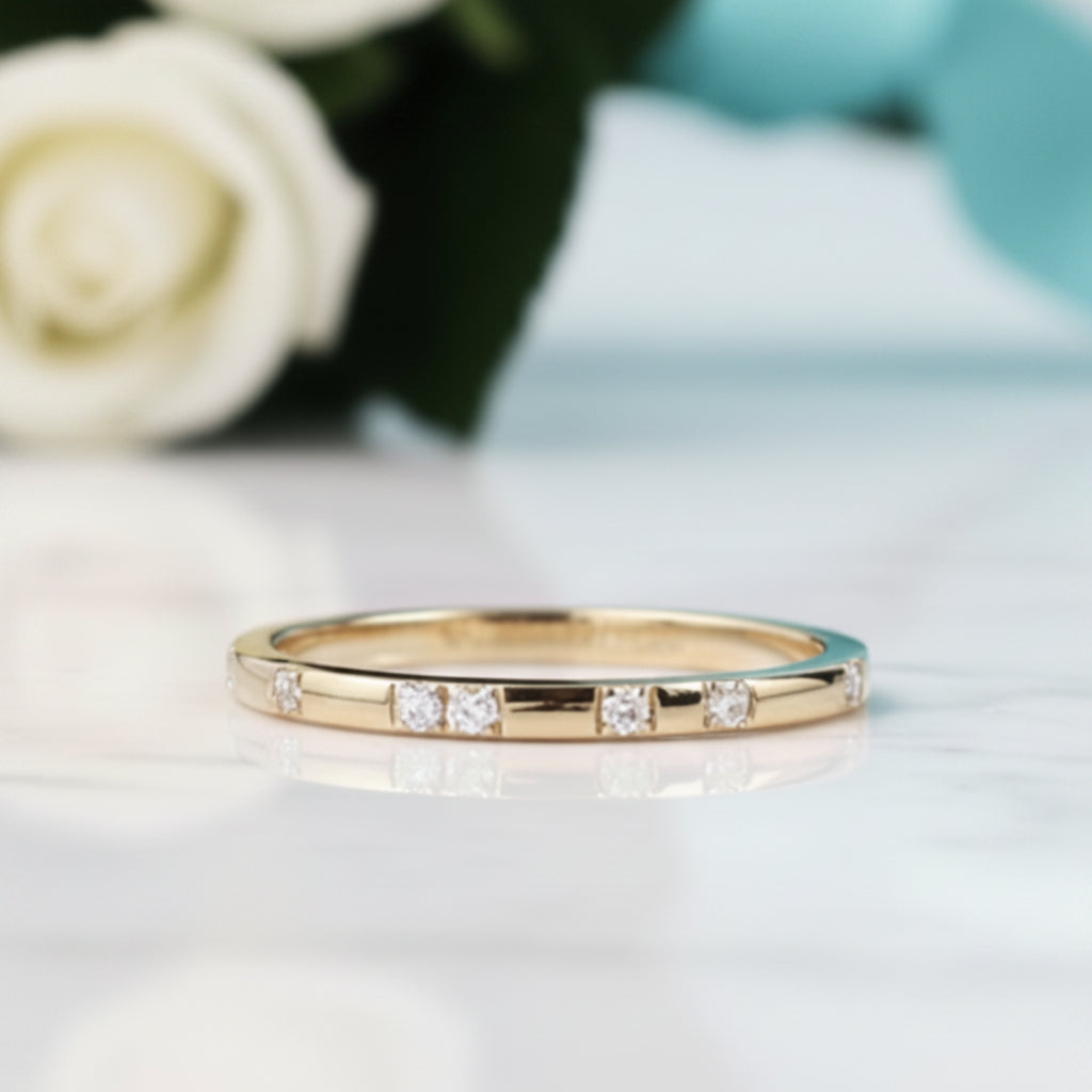 14k Yellow Gold Diamond Stackable Classic Wedding Band-Evani Jewelry