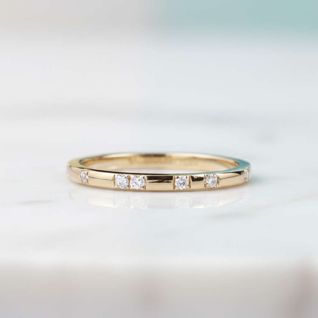 14k Yellow Gold Diamond Option Stackable Classic Wedding Band - Evani Naomi Jewelry