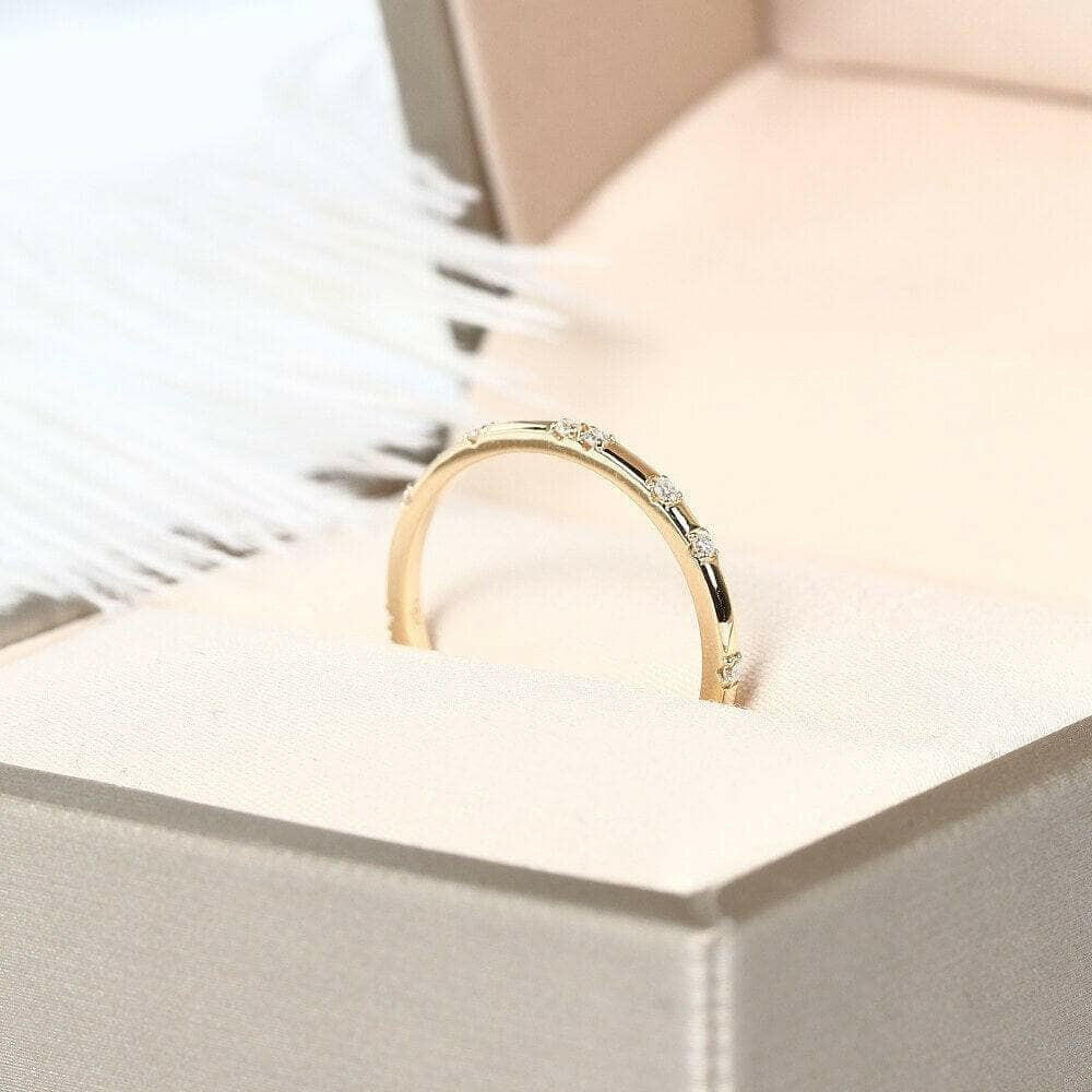 14k Yellow Gold Diamond Stackable Classic Wedding Band-Evani Naomi Jewelry
