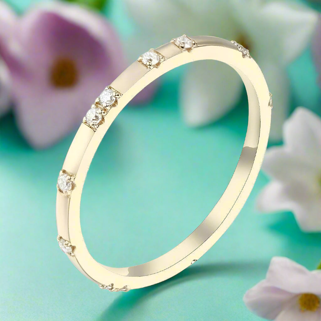 14k Yellow Gold Diamond Stackable Classic Wedding Band-Evani Naomi Jewelry