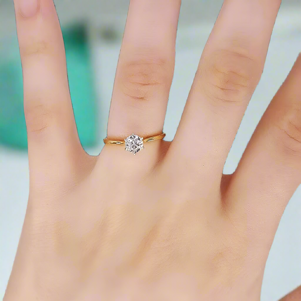 14k Yellow Gold Round Solitaire Diamond Engagement Ring-Evani Jewelry