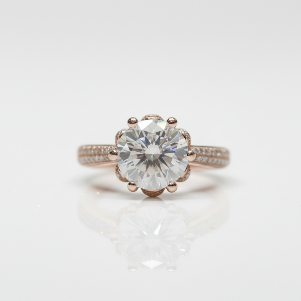 18K Rose Gold 2.0 Ct Round Cut Diamond Option Blossom Engagement Ring - Evani Naomi Jewelry