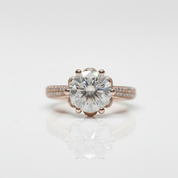 18K Rose Gold 2.0 Ct Round Cut Diamond Option Blossom Engagement Ring - Evani Naomi Jewelry