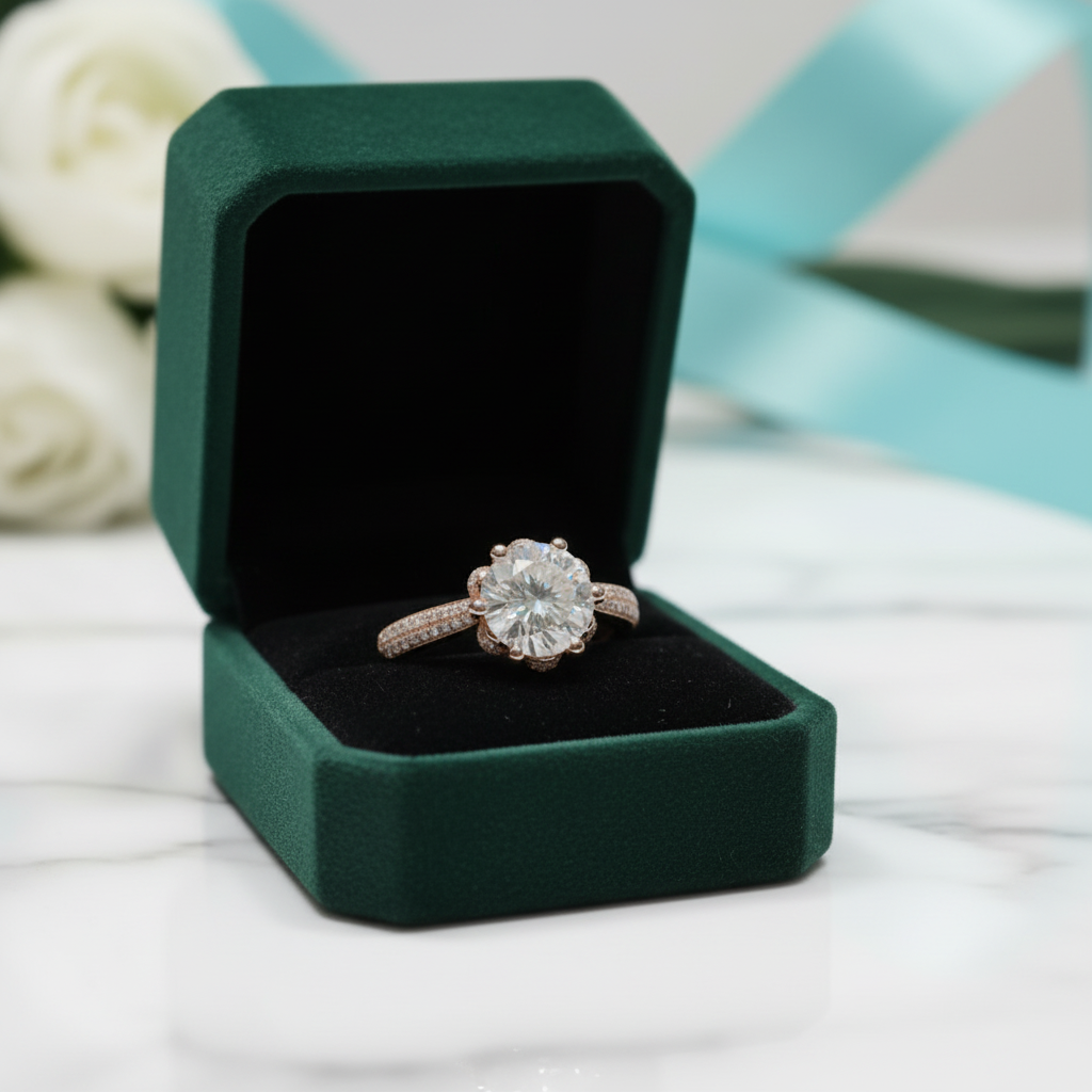 18K Rose Gold 2.0 Ct Round Cut Diamond Option Blossom Engagement Ring - Evani Naomi Jewelry