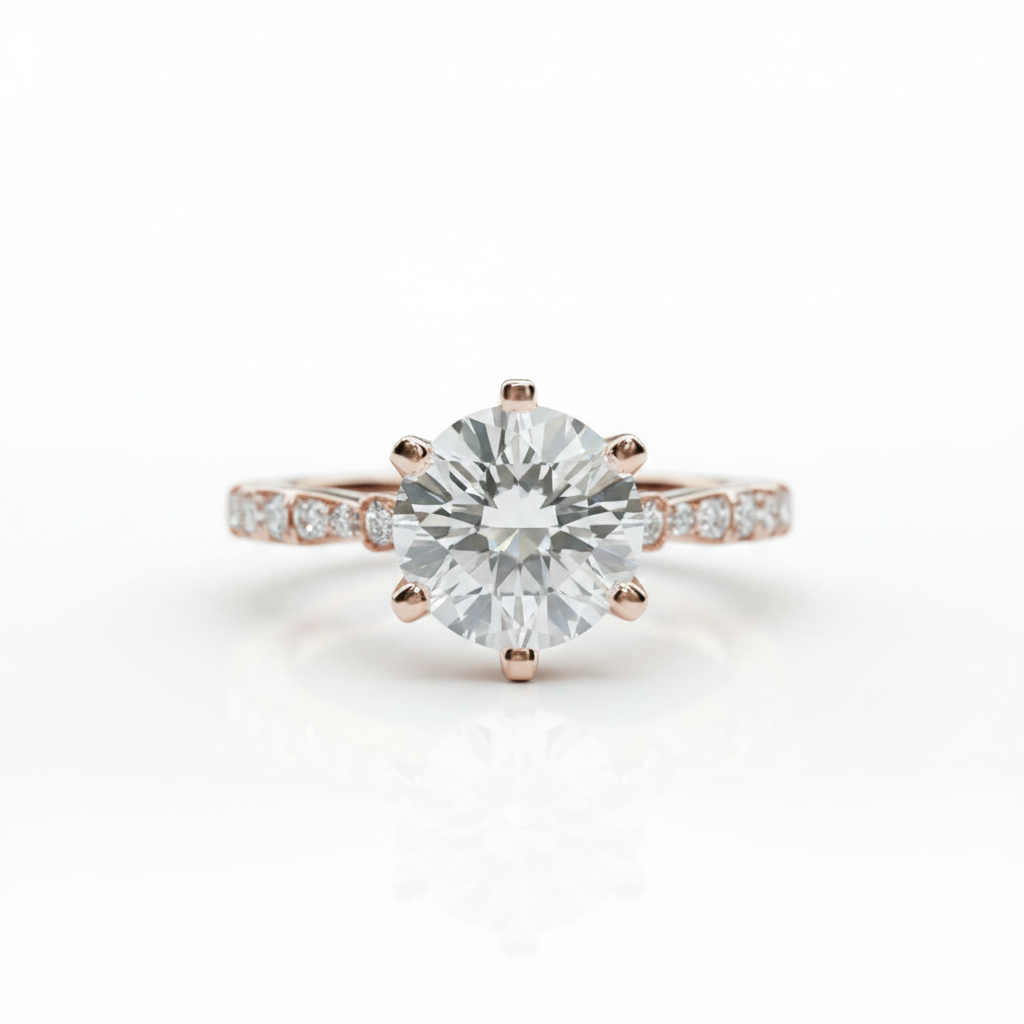 18K Rose Gold 2.0 Ct Round Diamond Option Classic Engagement Ring