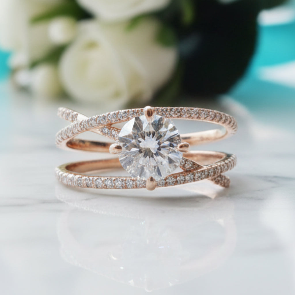 18K Rose Gold Forever Love Diamond Engagement Ring-Evani Jewelry