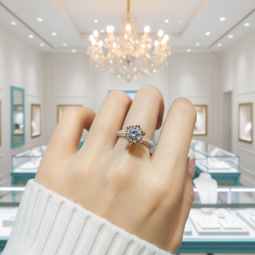 18K Rose Gold Round Cut Diamond Engagement Ring-Evani Jewelry