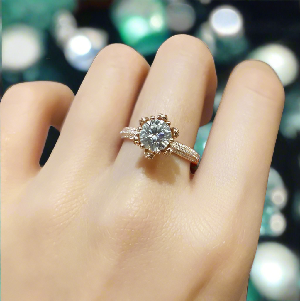 18K Rose Gold Round Cut Diamond Engagement Ring-Evani Jewelry