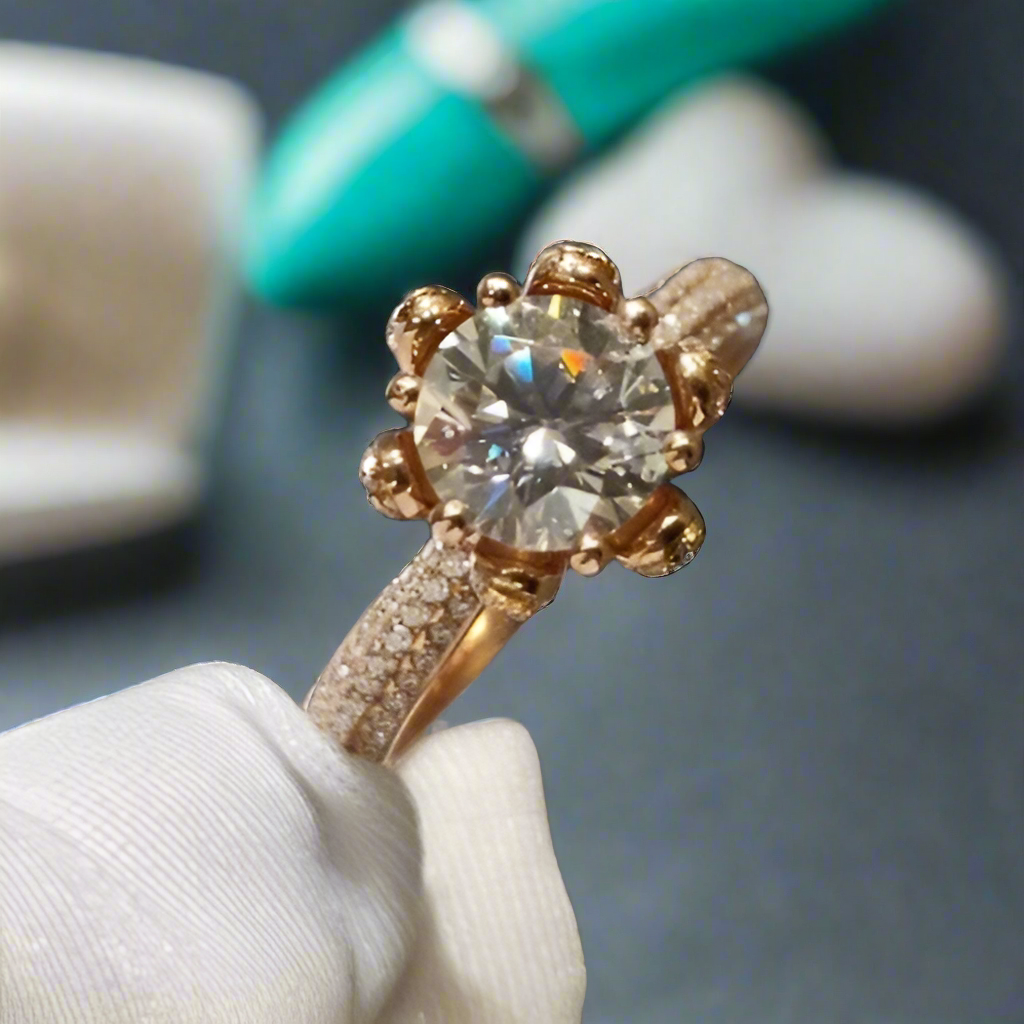 18K Rose Gold Round Cut Diamond Engagement Ring-Evani Jewelry