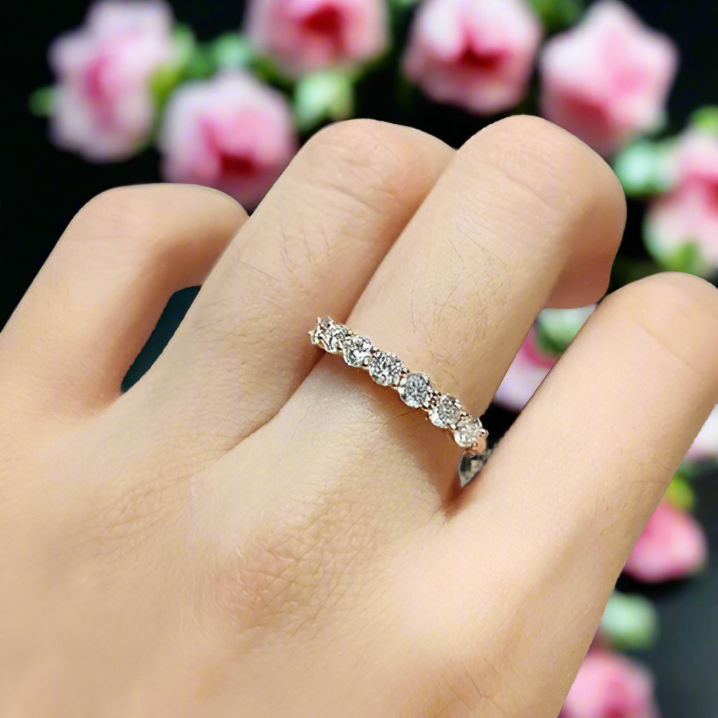 18K Rose Gold Round Cut Diamond Wedding Band-Evani Naomi Jewelry