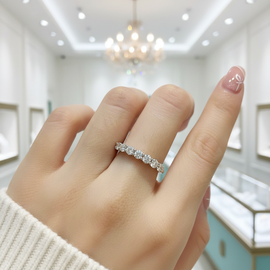18K Rose Gold Round Cut Diamond Wedding Band-Evani Jewelry