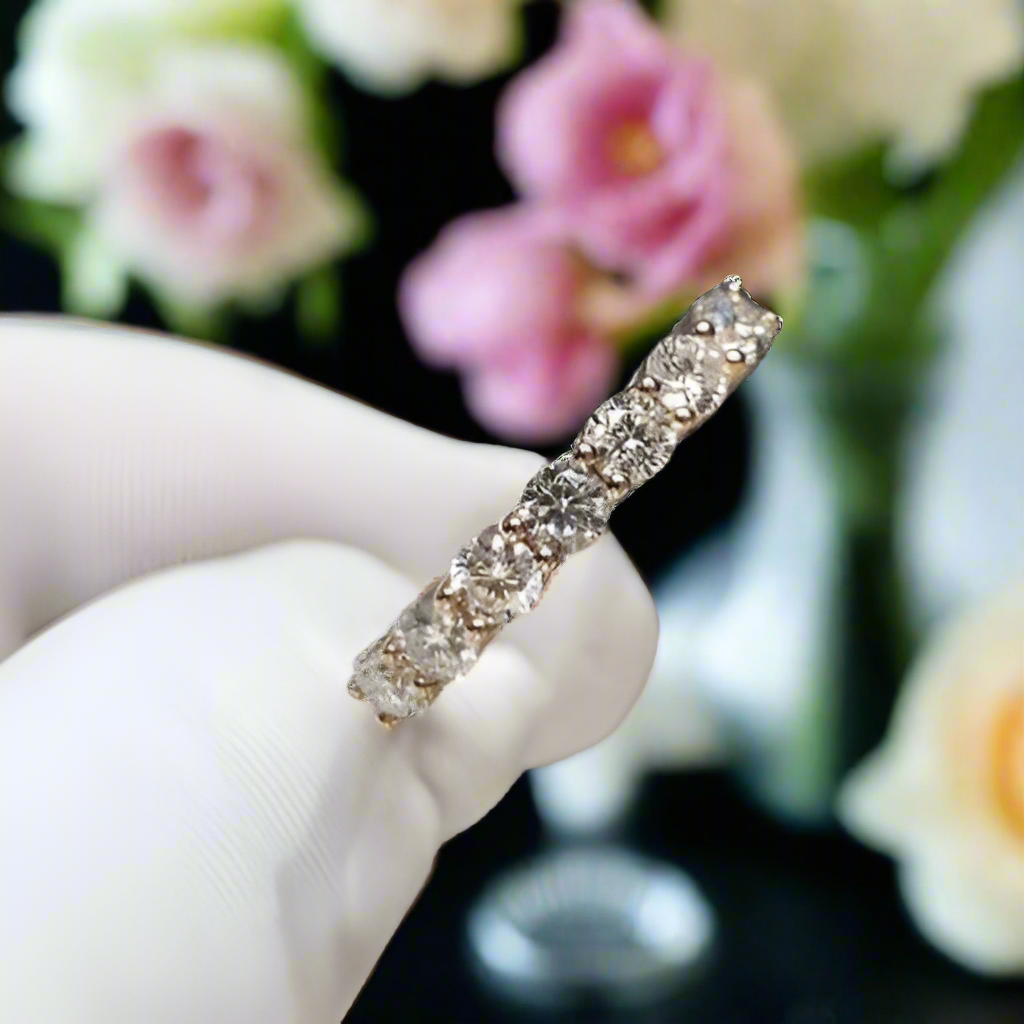 18K Rose Gold Round Cut Diamond Wedding Band-Evani Naomi Jewelry