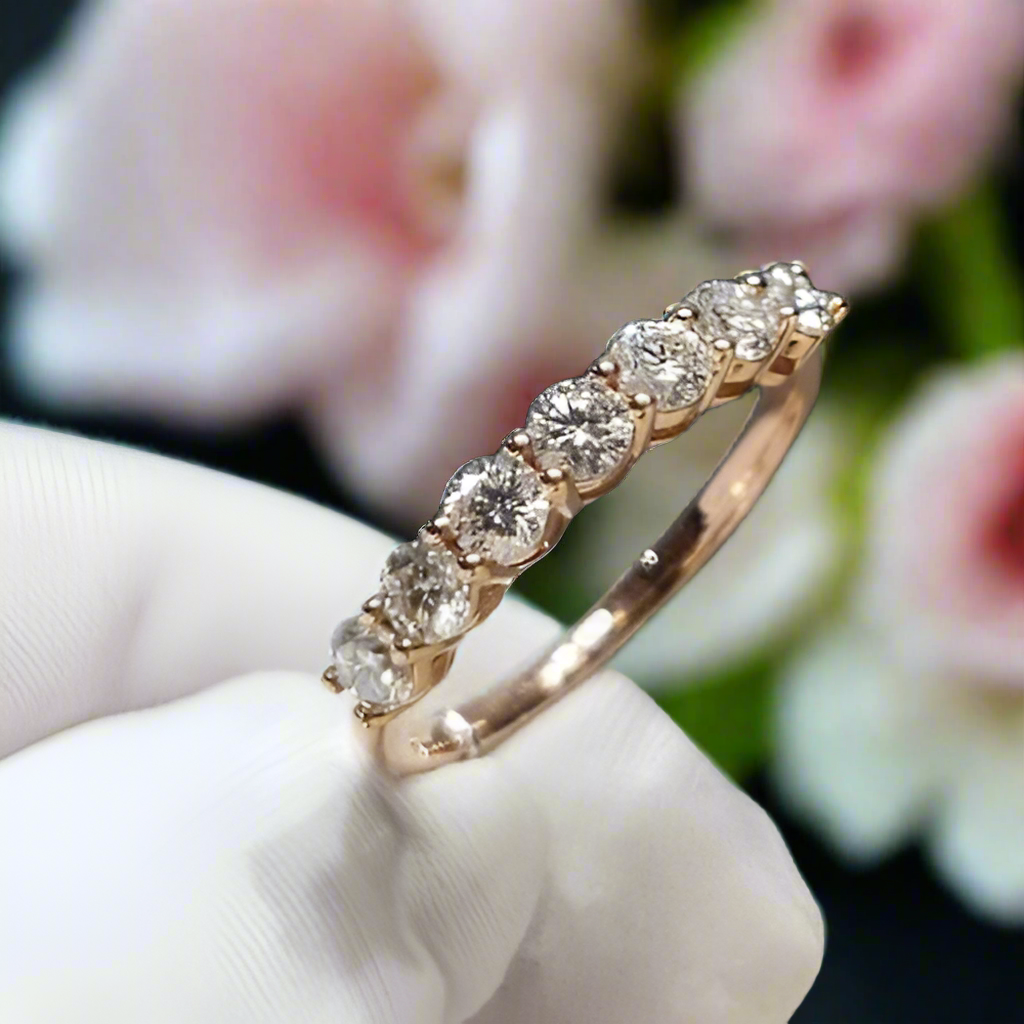 18K Rose Gold Round Cut Diamond Wedding Band-Evani Naomi Jewelry