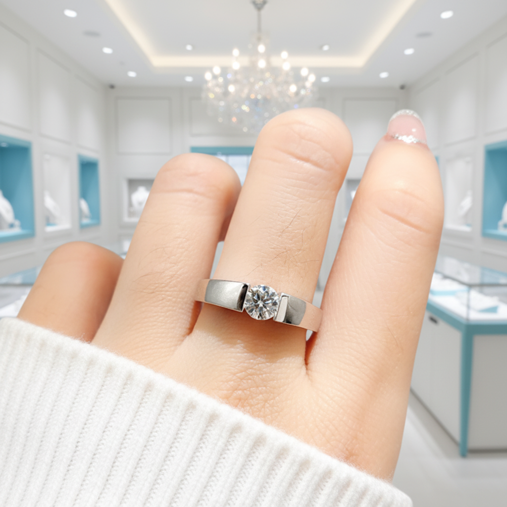 18K White Gold 0.5 Ct Round Cut Diamond Mens Wedding Band-Evani Jewelry