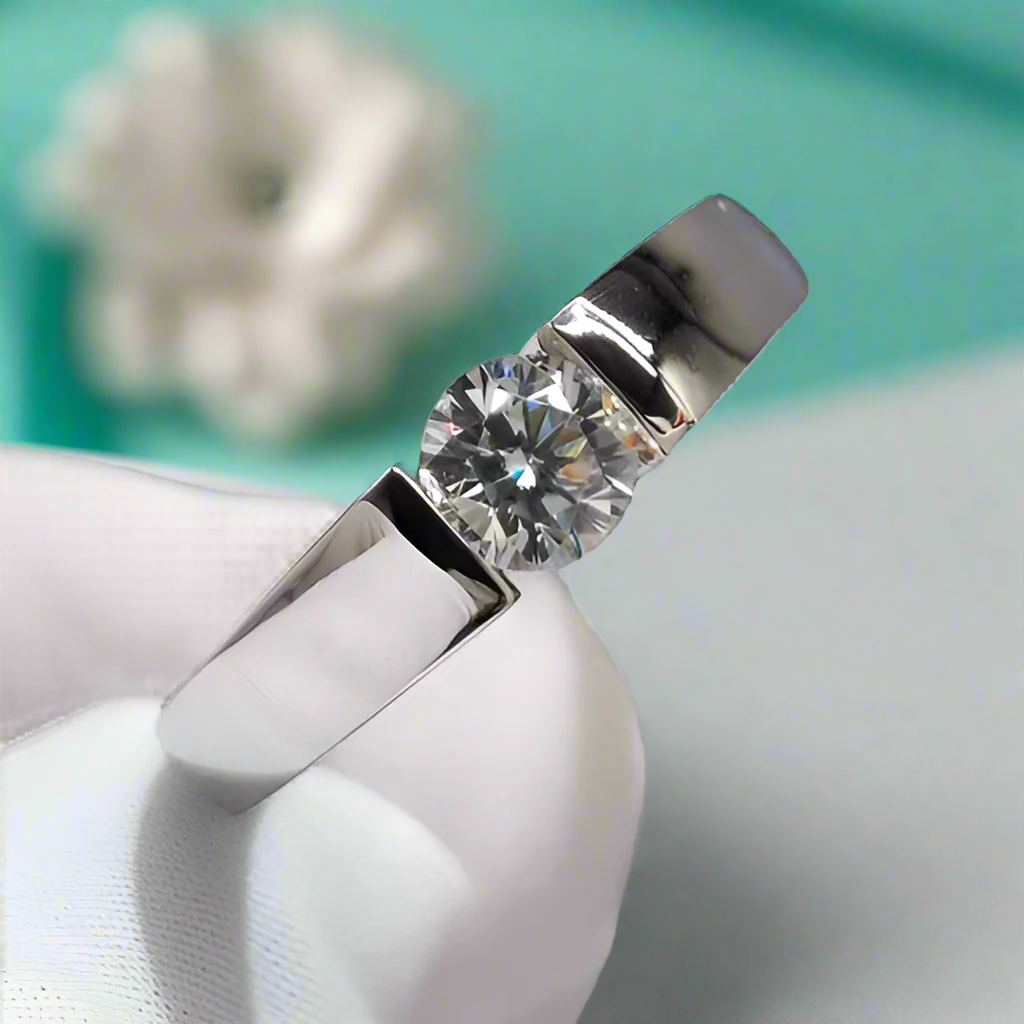 18K White Gold 0.5 Ct Round Cut Diamond Mens Wedding Band-Evani Naomi Jewelry