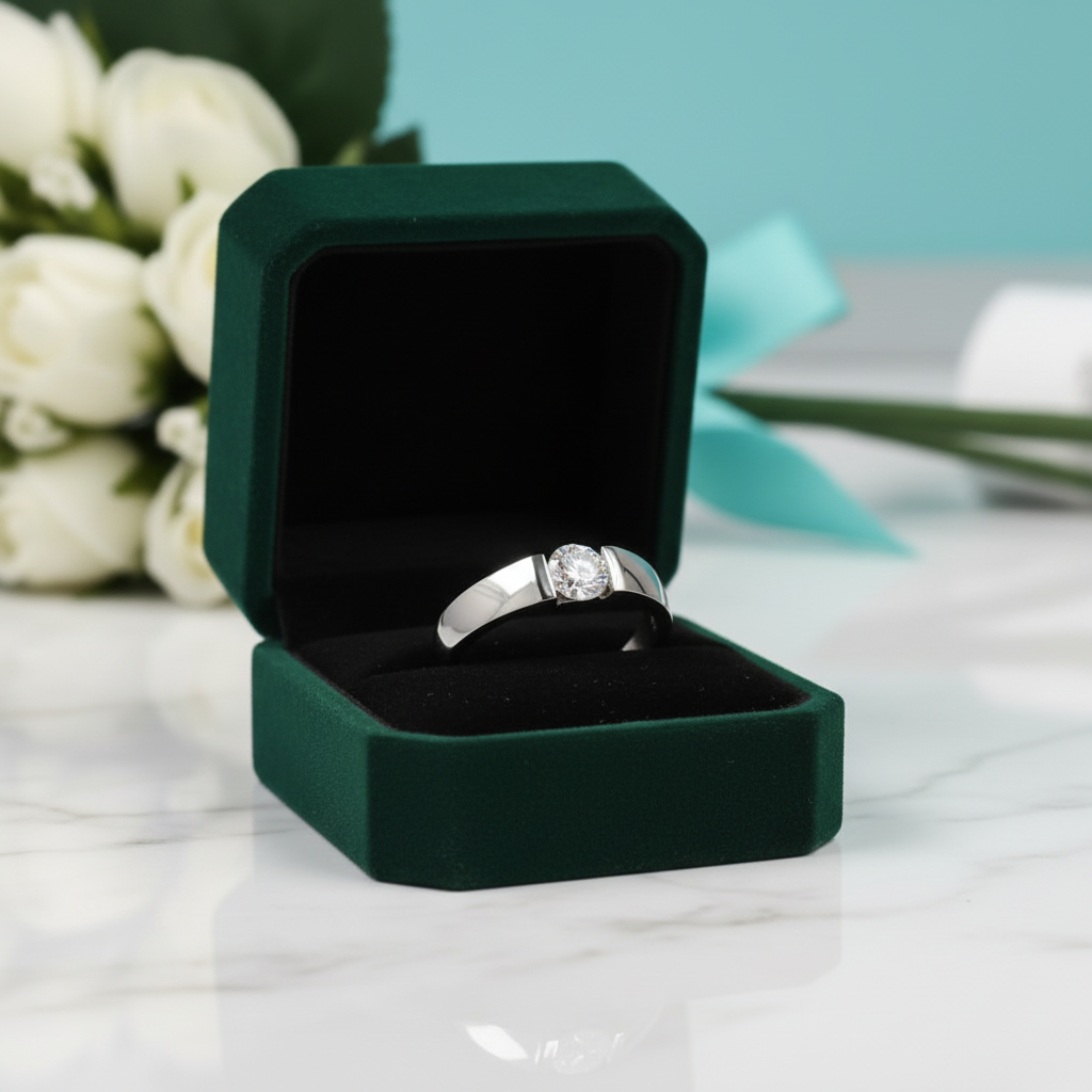 18K White Gold 0.5 Ct Round Cut Diamond Option Mens Wedding Band - Evani Naomi Jewelry