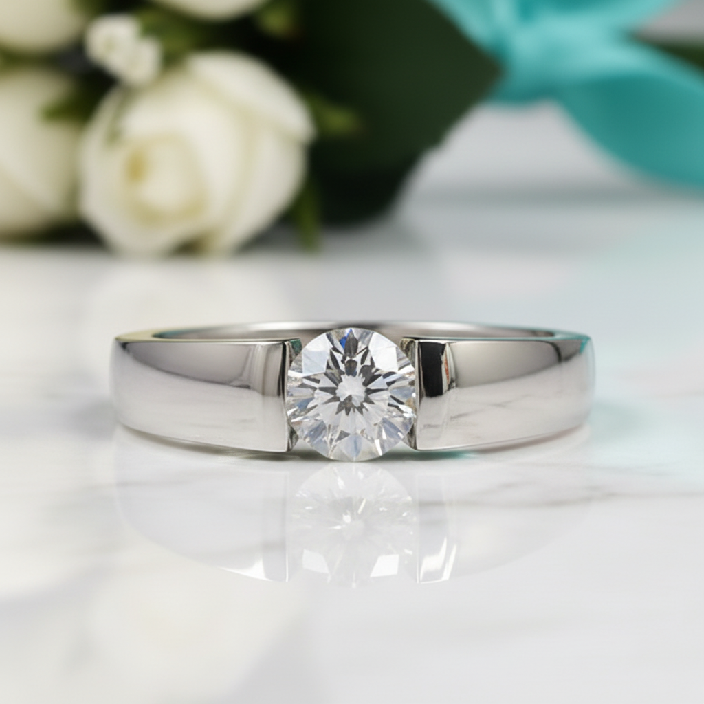 18K White Gold 0.5 Ct Round Cut Diamond Option Mens Wedding Band - Evani Naomi Jewelry