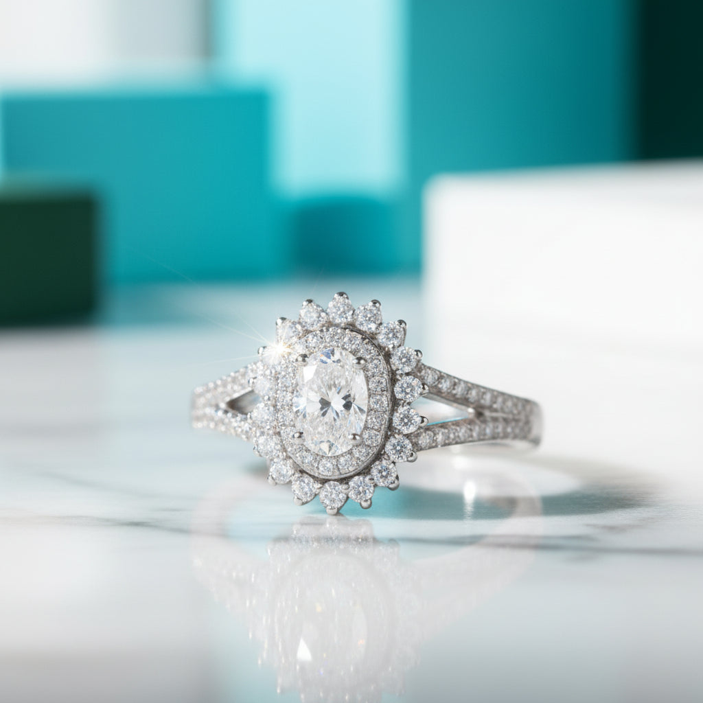 18K White Gold 1.0 Ct Oval Cut Diamond Engagement Ring-Evani Jewelry