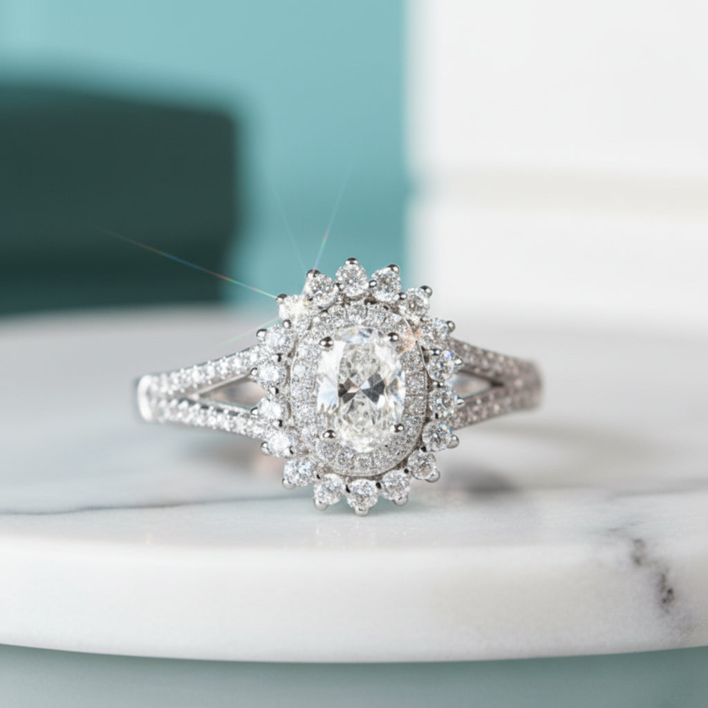 18K White Gold 1.0 Ct Oval Cut Diamond Engagement Ring-Evani Jewelry