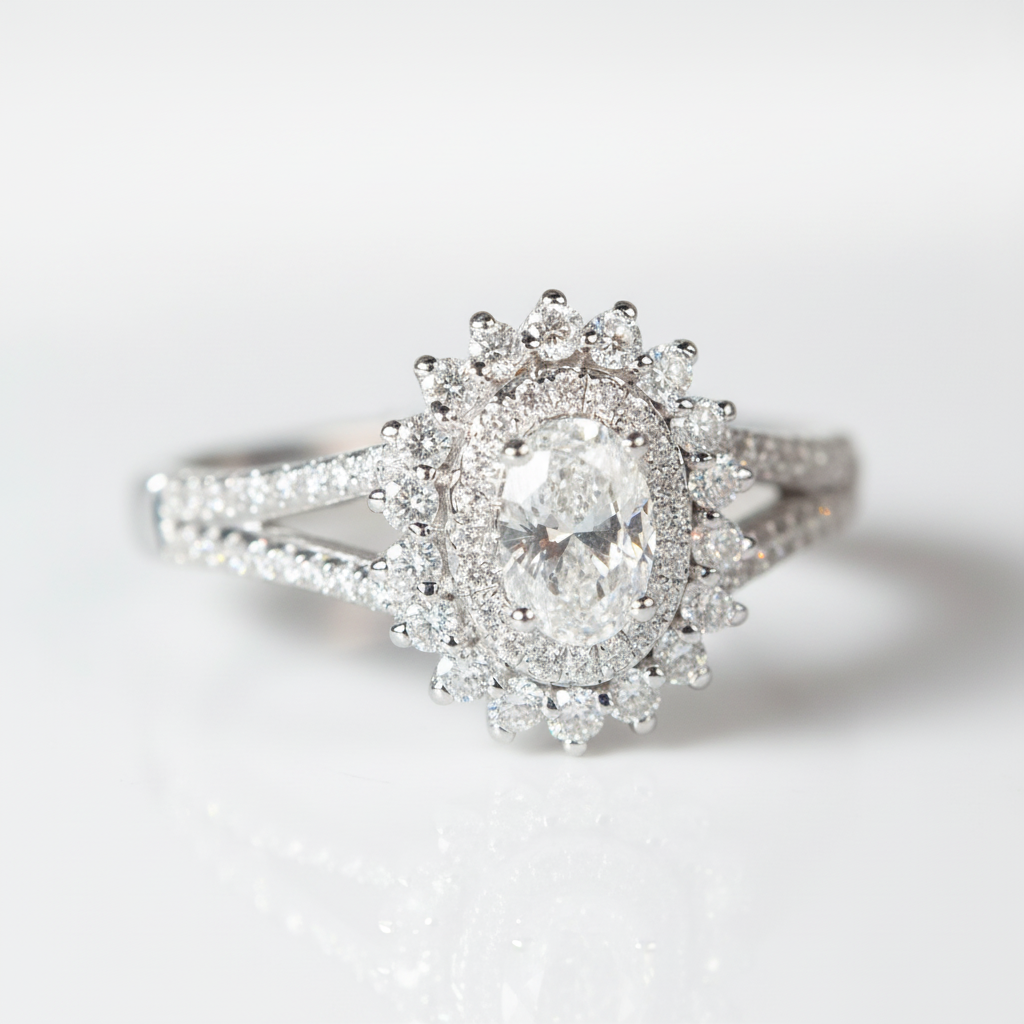 18K White Gold 1.0 Ct Oval Cut Diamond Option Engagement Ring - Evani Naomi Jewelry