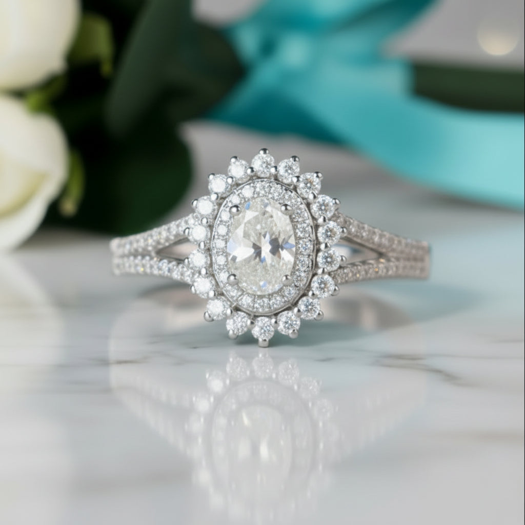 18K White Gold 1.0 Ct Oval Cut Diamond Engagement Ring-Evani Jewelry