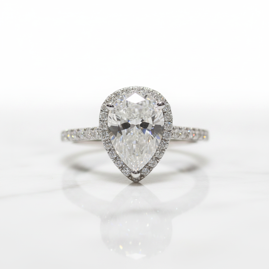 18K White Gold 1.0 Ct Pear Cut Diamond Option Water Drop Engagement Ring