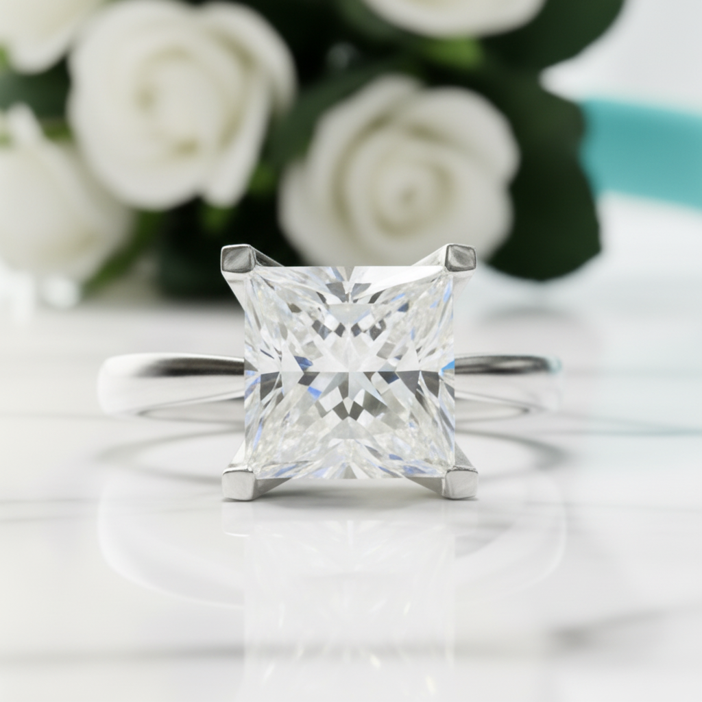 18K White Gold 2.0 Ct Princess Cut Diamond Engagement Ring-Evani Jewelry