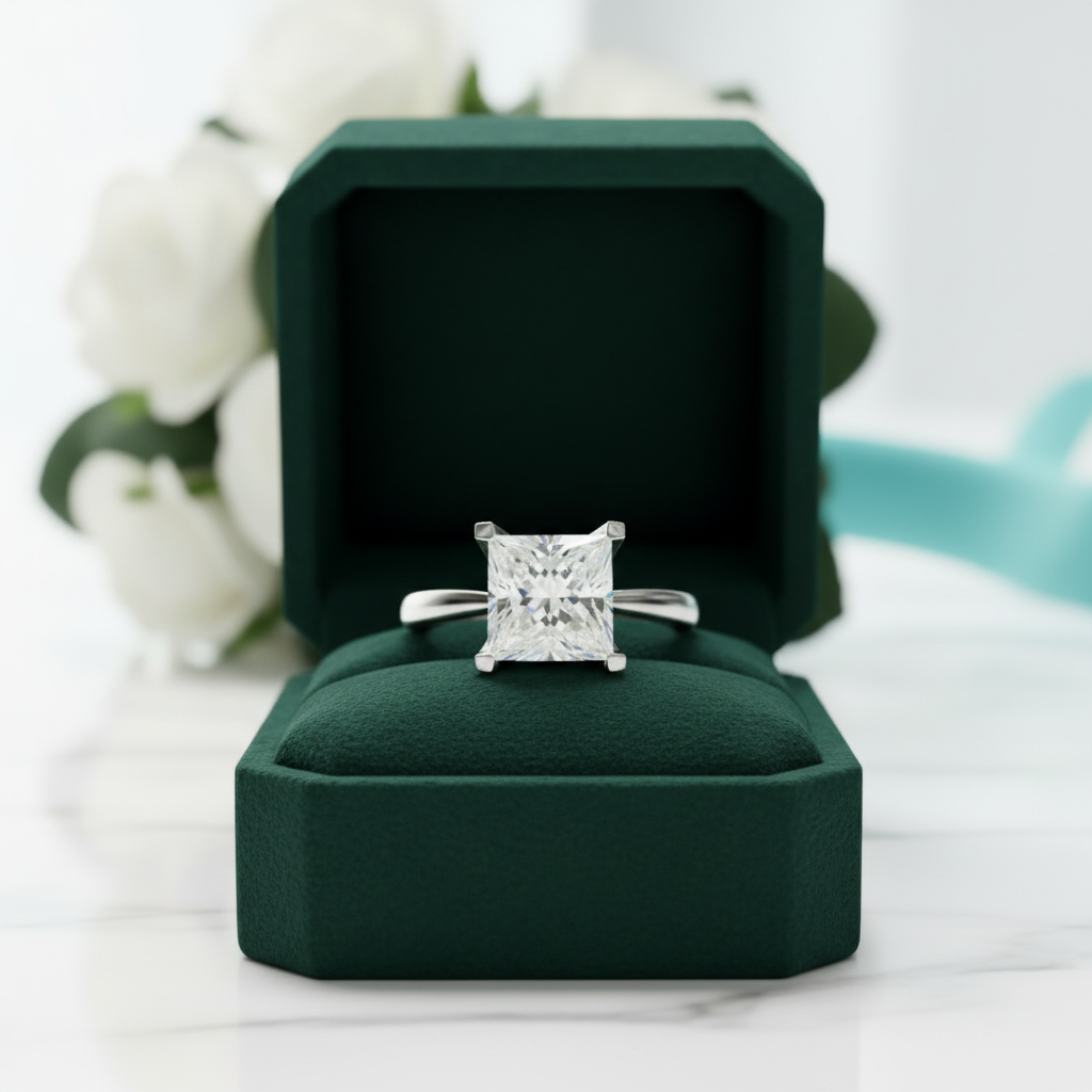 18K White Gold 2.0 Ct Princess Cut Diamond Option Engagement Ring - Evani Naomi Jewelry