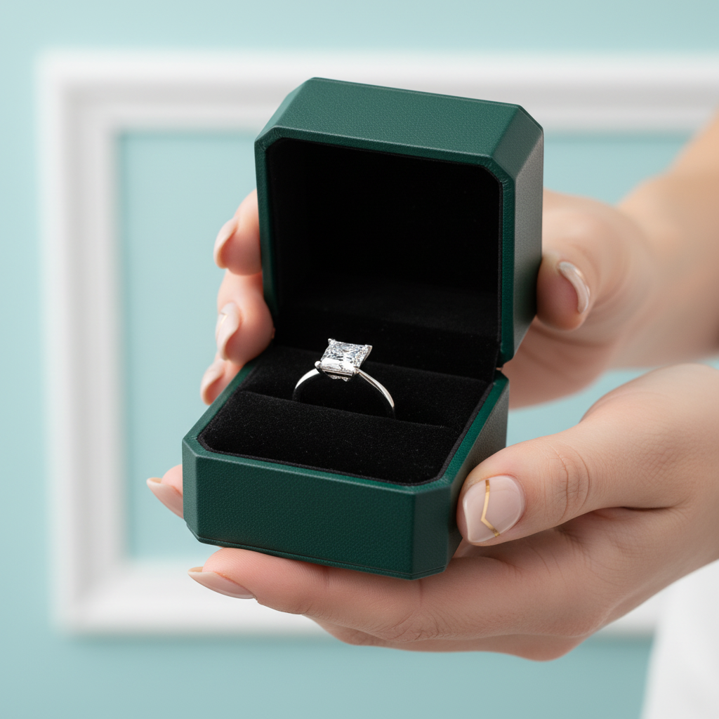 18K White Gold 2.0 Ct Princess Cut Diamond Option Engagement Ring - Evani Naomi Jewelry