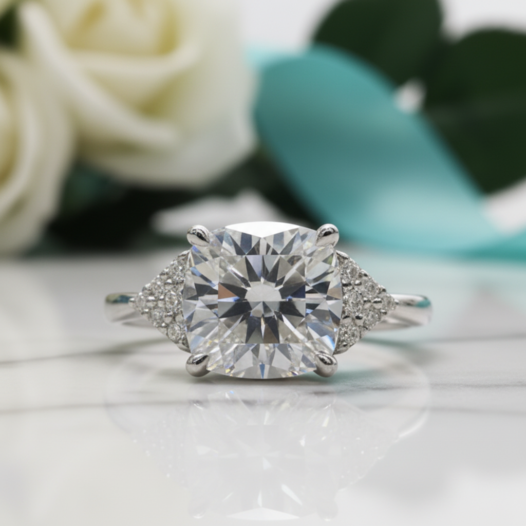 18K White Gold 3.0 Ct Cushion Cut Diamond Engagement-Evani Jewelry