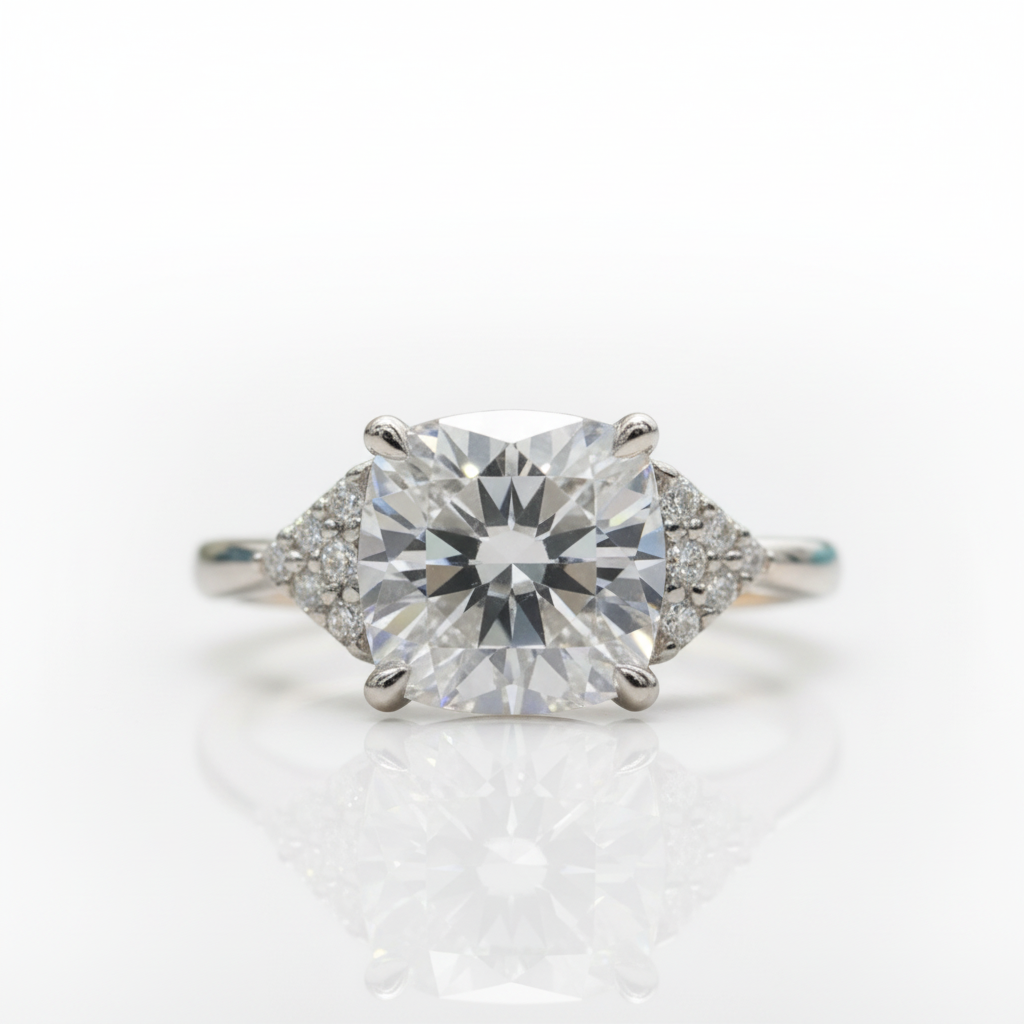 18K White Gold 3.0 Ct Cushion Cut Diamond Option Engagement - Evani Naomi Jewelry
