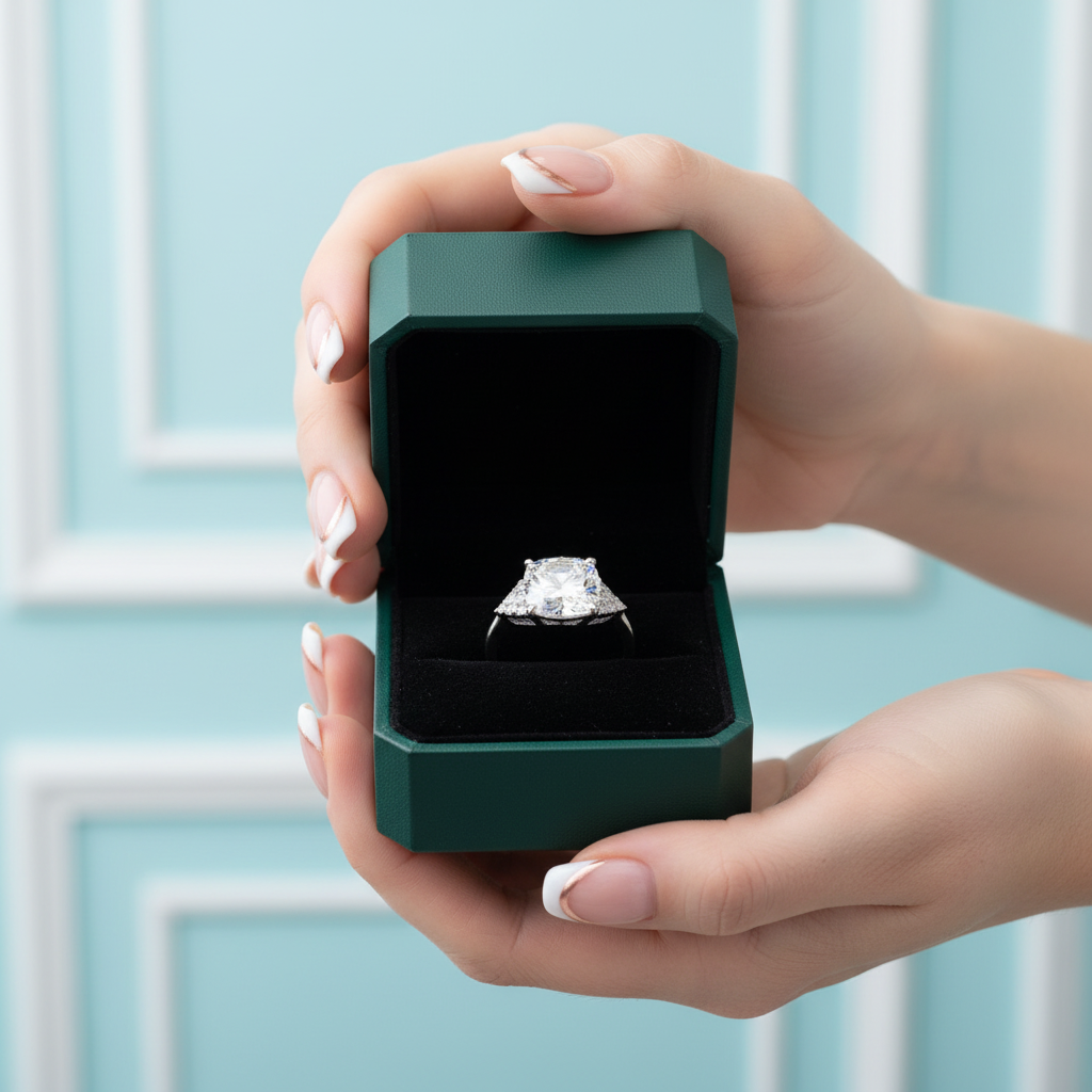 18K White Gold 3.0 Ct Cushion Cut Diamond Option Engagement - Evani Naomi Jewelry