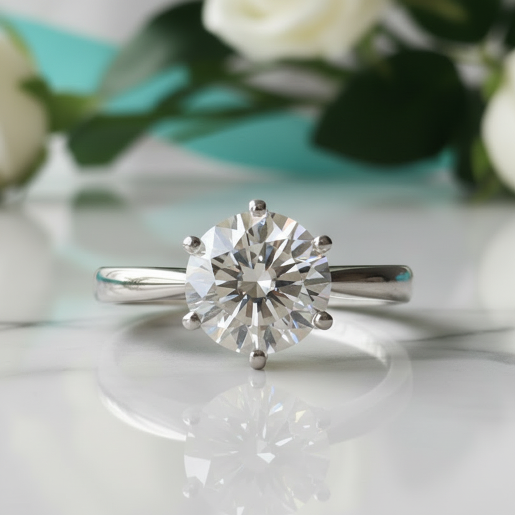 18K White Gold 3.0 Ct Round Cut Diamond Engagement Ring-Evani Jewelry