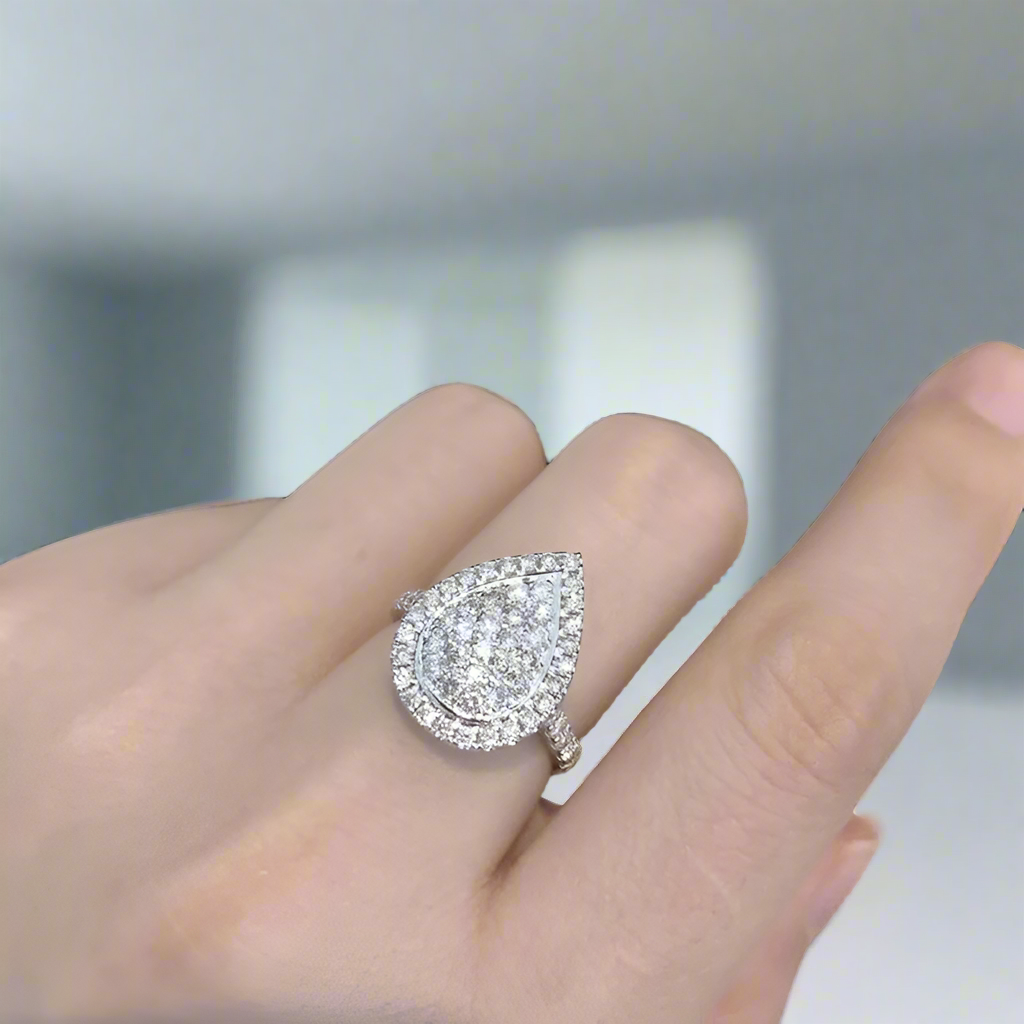 18K White Gold Diamond Pear Shaped Engagement Ring-Evani Jewelry