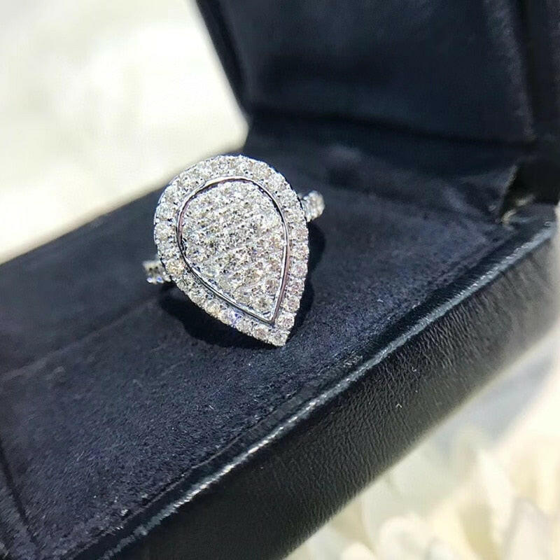 18K White Gold Diamond Pear Shaped Engagement Ring-Evani Jewelry
