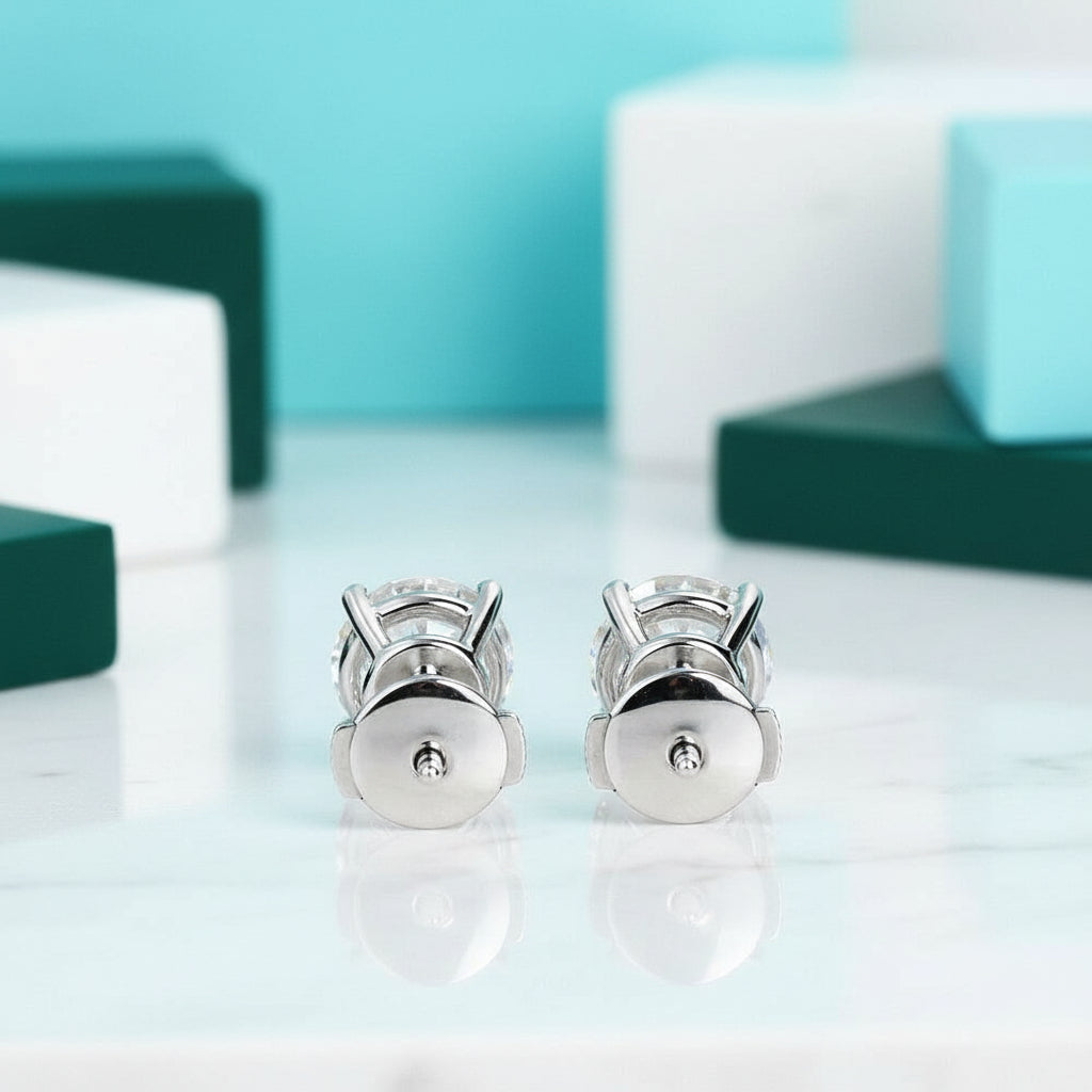 18K White Gold Diamond Stud Earrings-Evani Jewelry