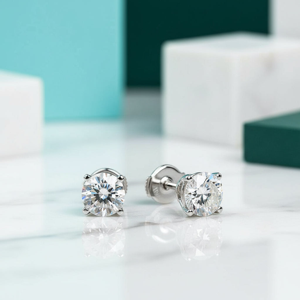 18K White Gold Diamond Stud Earrings-Evani Jewelry