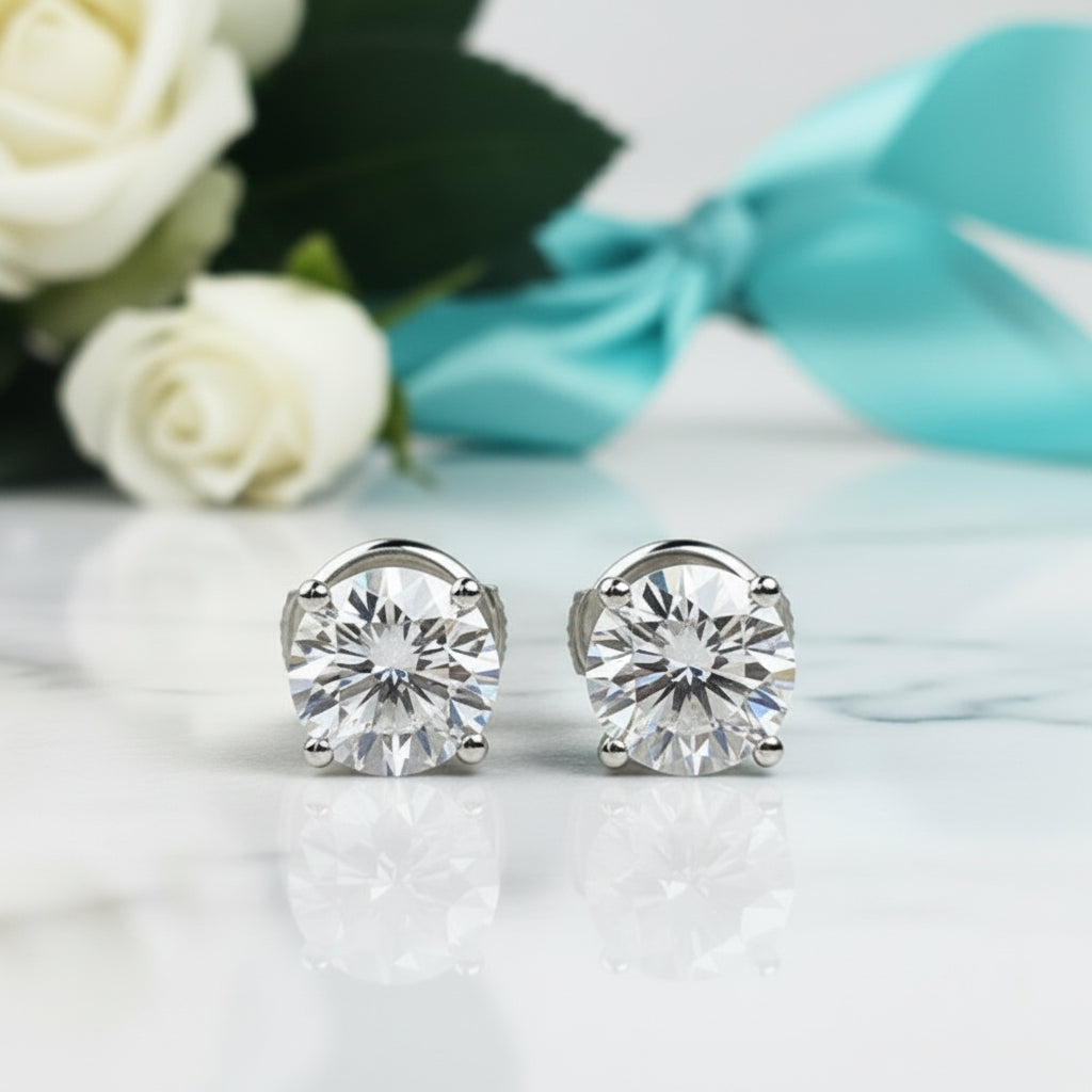 18K White Gold Diamond Stud Earrings-Evani Jewelry