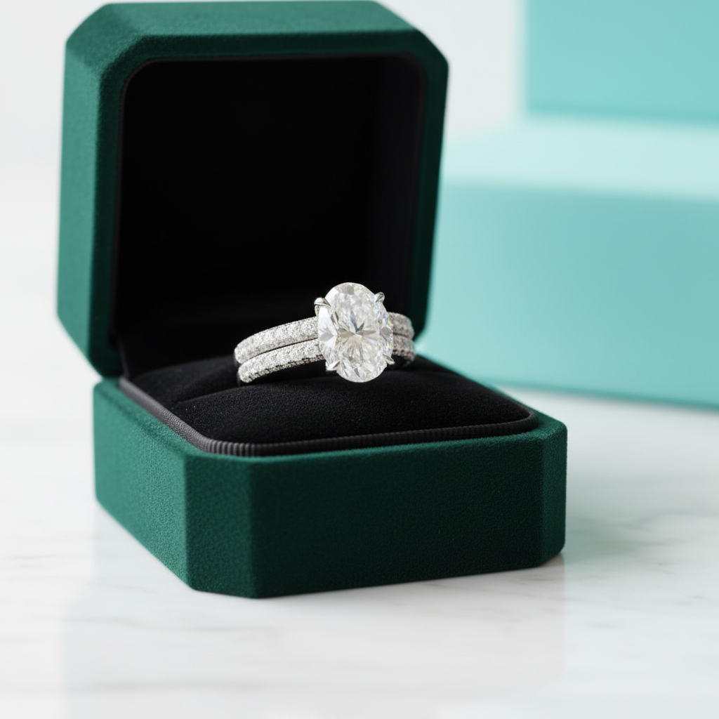 18K White Gold Oval Diamond Option Engagement Ring Set - Evani Naomi Jewelry